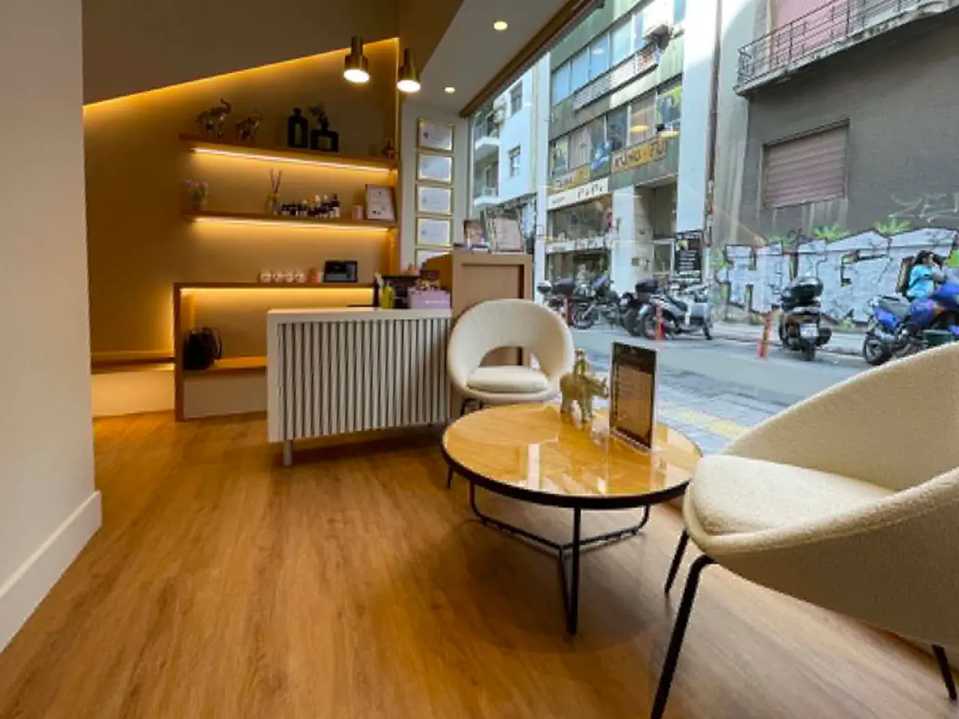 Reception lounge with warm lighting